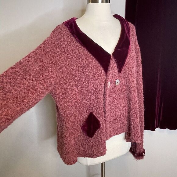 Angel Pie M Medium Dress Set Maroon Blouse Skirt Lagenlook Knit Velvet - Picture 3 of 6